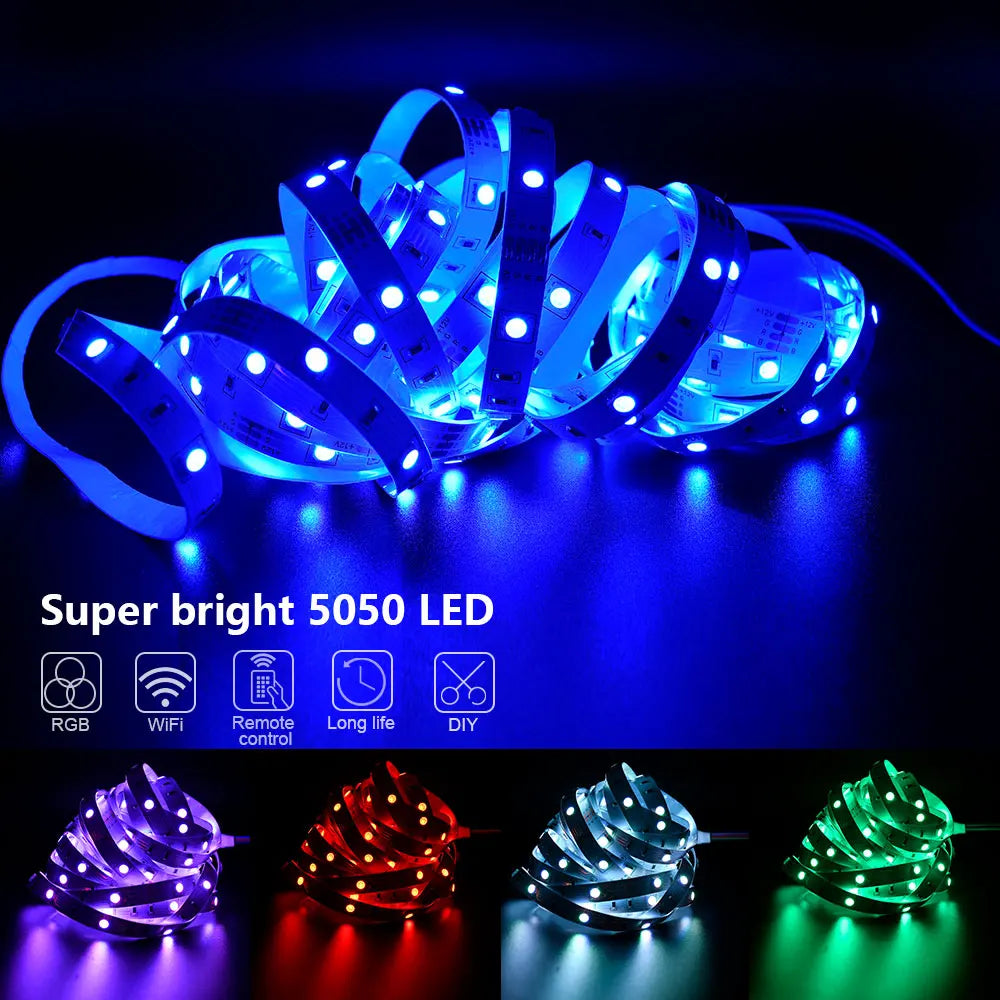 Fita de LED RGB 5050 5V com até 16 milhões de cores e Sincronia com Música - ArmariaBr