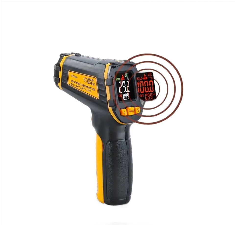 Termômetro infravermelho digital, medidor de temperatura do laser, pirômetro sem contato, higrômetro IR, alarme de luz LCD colorido - ArmariaBr