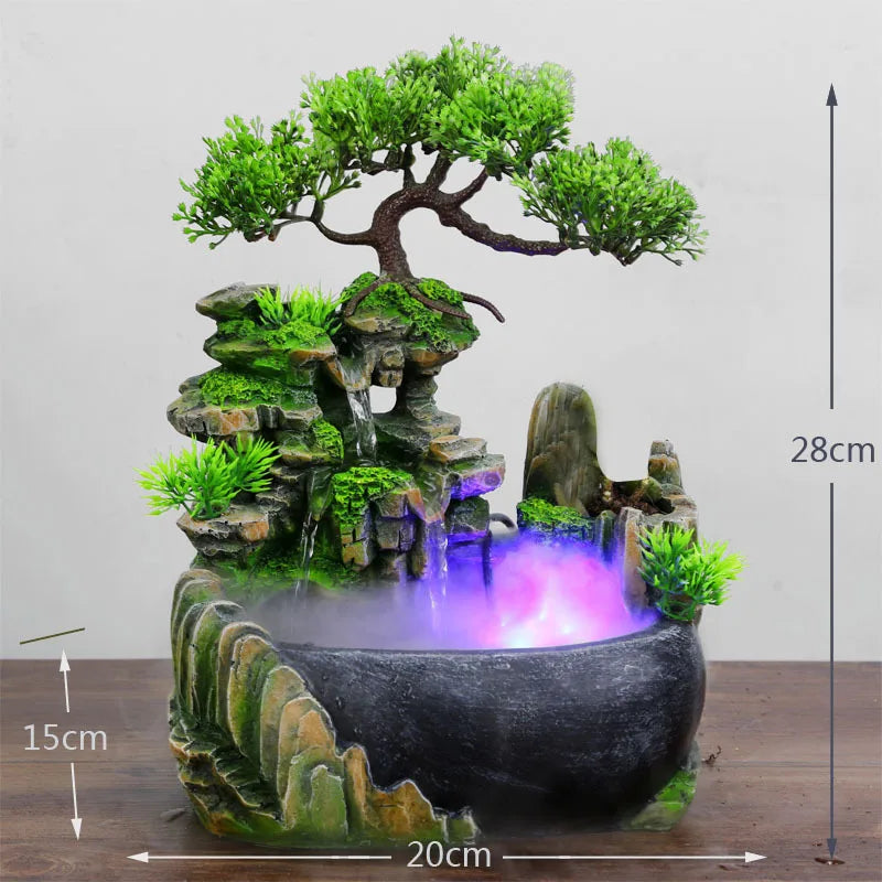 Fonte de Água Feng Shui de Cachoeira com Luzes LED - ArmariaBr