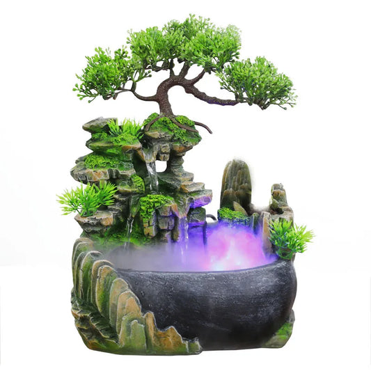 Fonte de Água Feng Shui de Cachoeira com Luzes LED - ArmariaBr