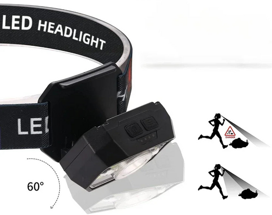Lanterna de led recarregável para cabeça com sensor de movimento resistente a água
