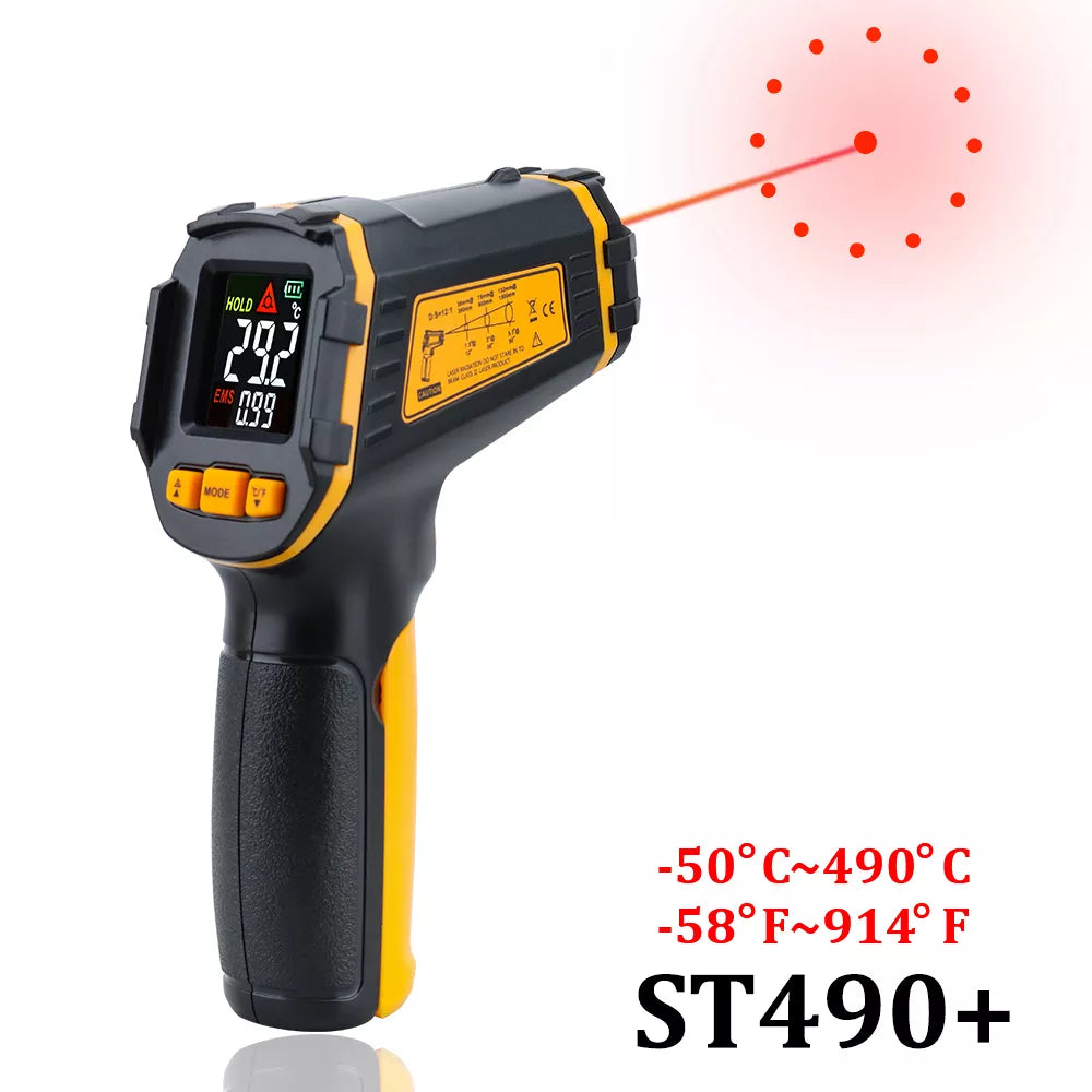 Termômetro infravermelho digital, medidor de temperatura do laser, pirômetro sem contato, higrômetro IR, alarme de luz LCD colorido - ArmariaBr