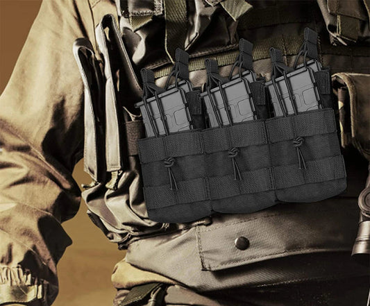 Porta Carregador Triplo Tático com Molle e Camada Dupla. Compatível com M4, M14, M16, AK e AR