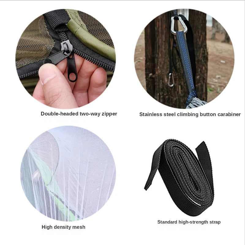 Rede camuflada com abertura automática e proteção contra mosquito