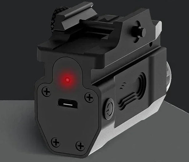 Lanterna tática com laser recarregável verde / vermelho com trilho picatinny