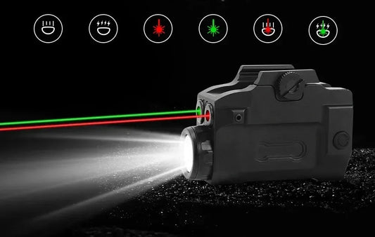 Lanterna tática com laser recarregável verde / vermelho com trilho picatinny