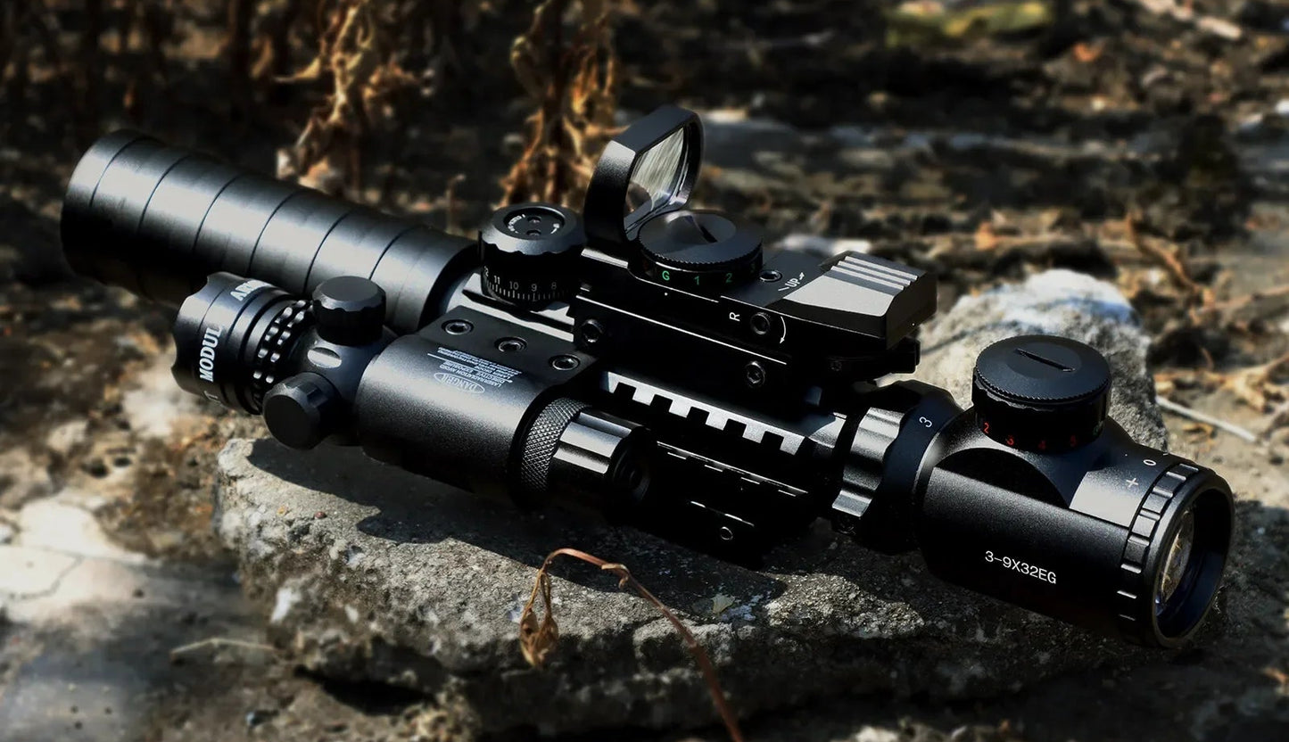 Mira telescópica 3-9x32 combo 4 em 1 escopo com telêmetro e red dot vermelho ou verde