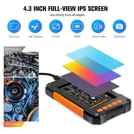 Endoscópio Industrial com Câmera 1080P e tela IPS de 4.3 Polegada, lente dupla GUANMOU