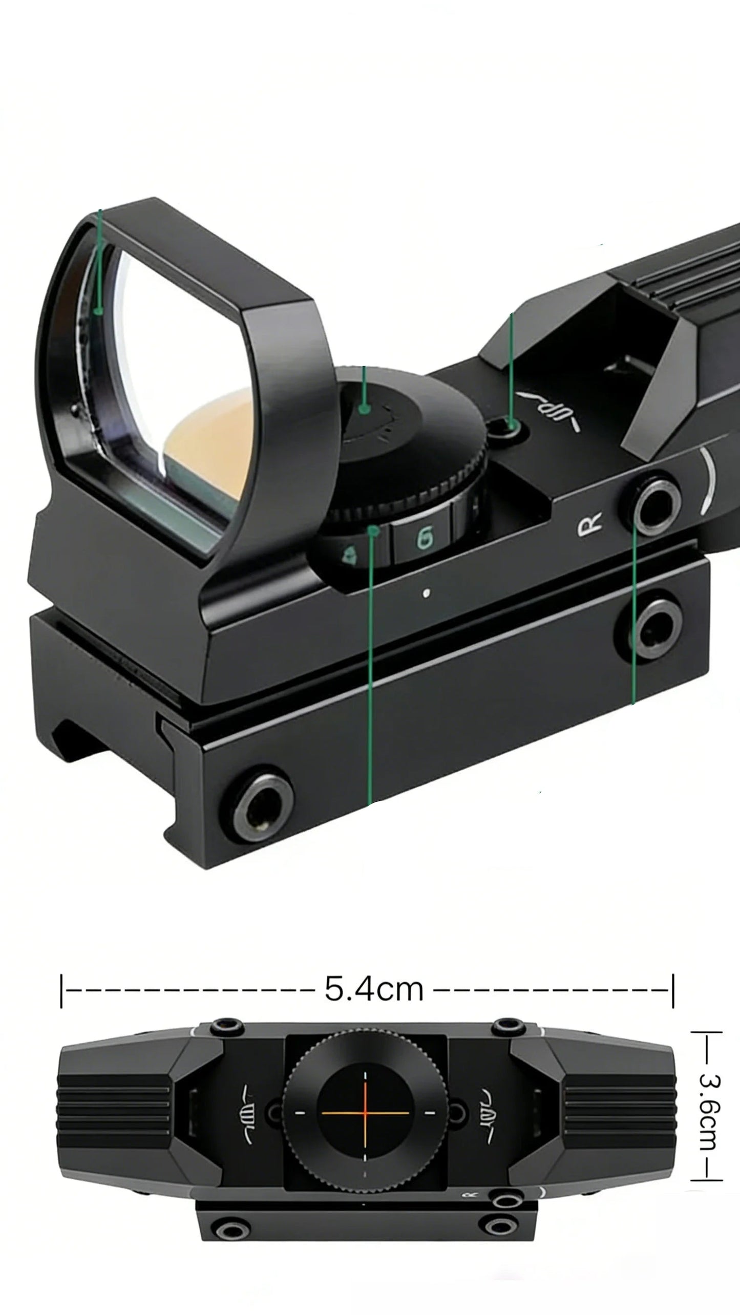 Mira Tática Red & Green Dot antireflexo – Alta Precisão e Visada Rápida para trilho 20mm
