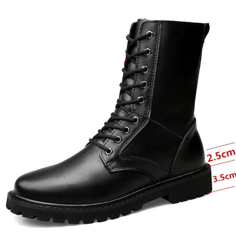 Botas tipo coturno masculinas em couro genuíno impermeáveis