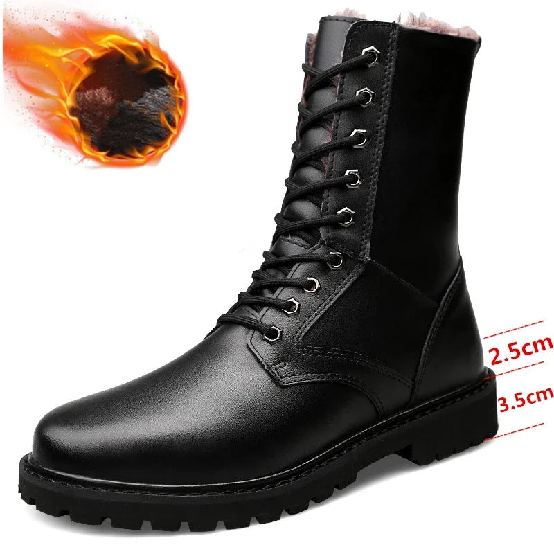 Botas tipo coturno masculinas em couro genuíno impermeáveis