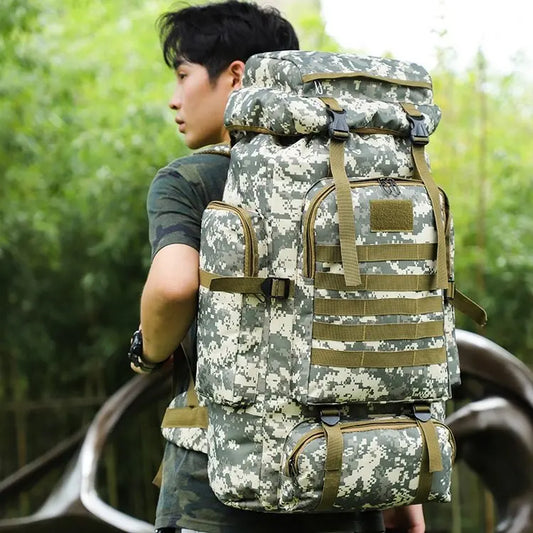 Mochila Oxford de Grande Capacidade 80L Camuflada para Camping Viagens e Montanhismo