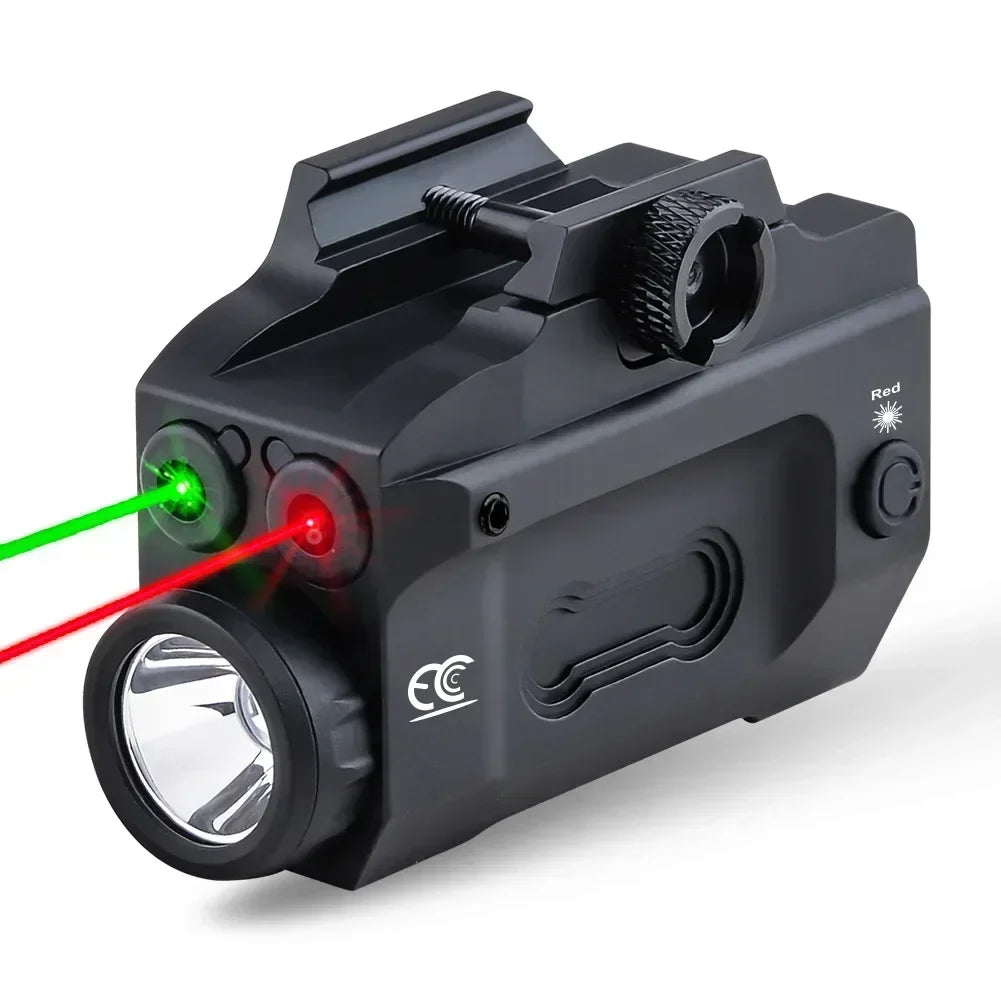 Lanterna tática com laser recarregável verde / vermelho com trilho picatinny