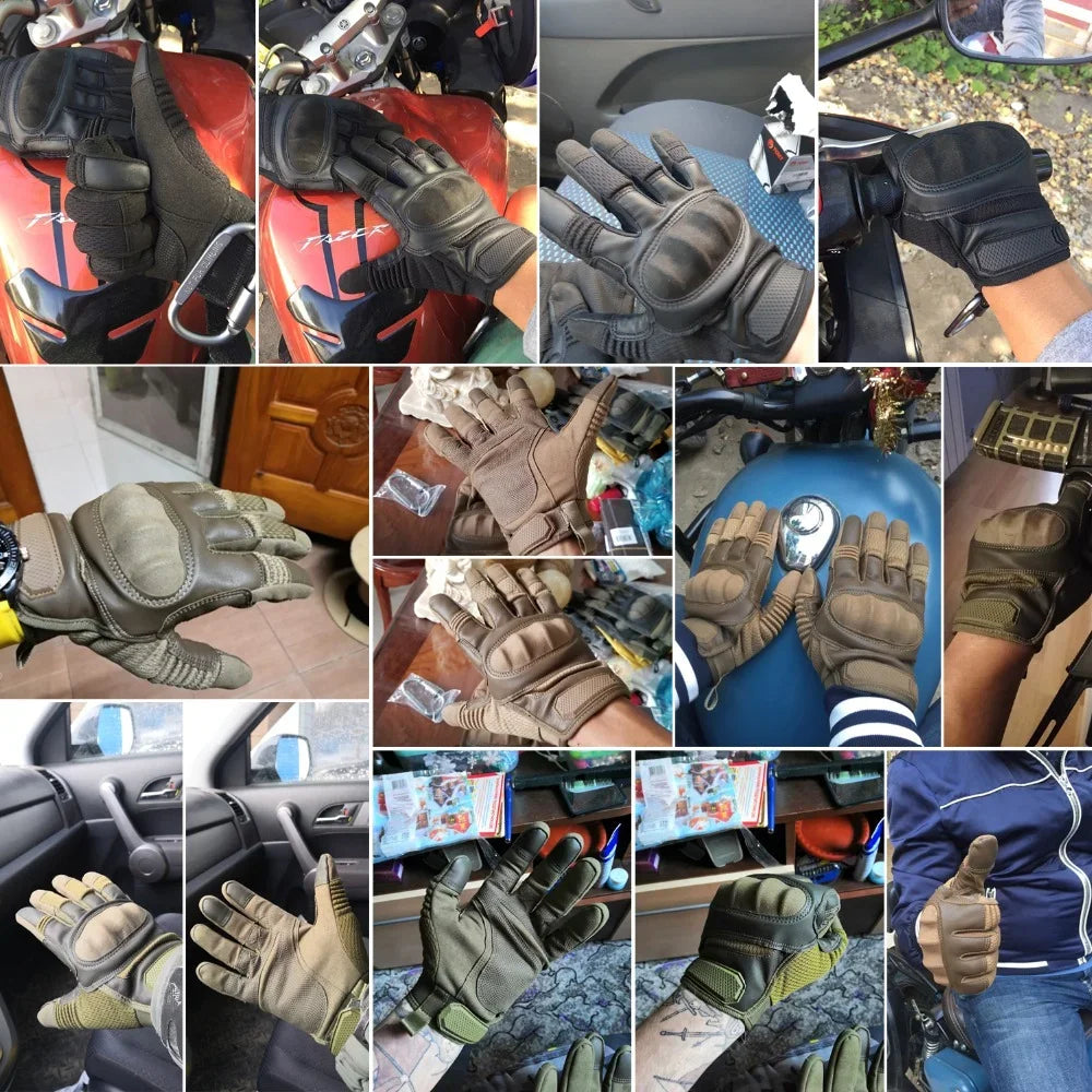 Luvas táticas de couro PU com tela sensível ao toque e concha rígida
