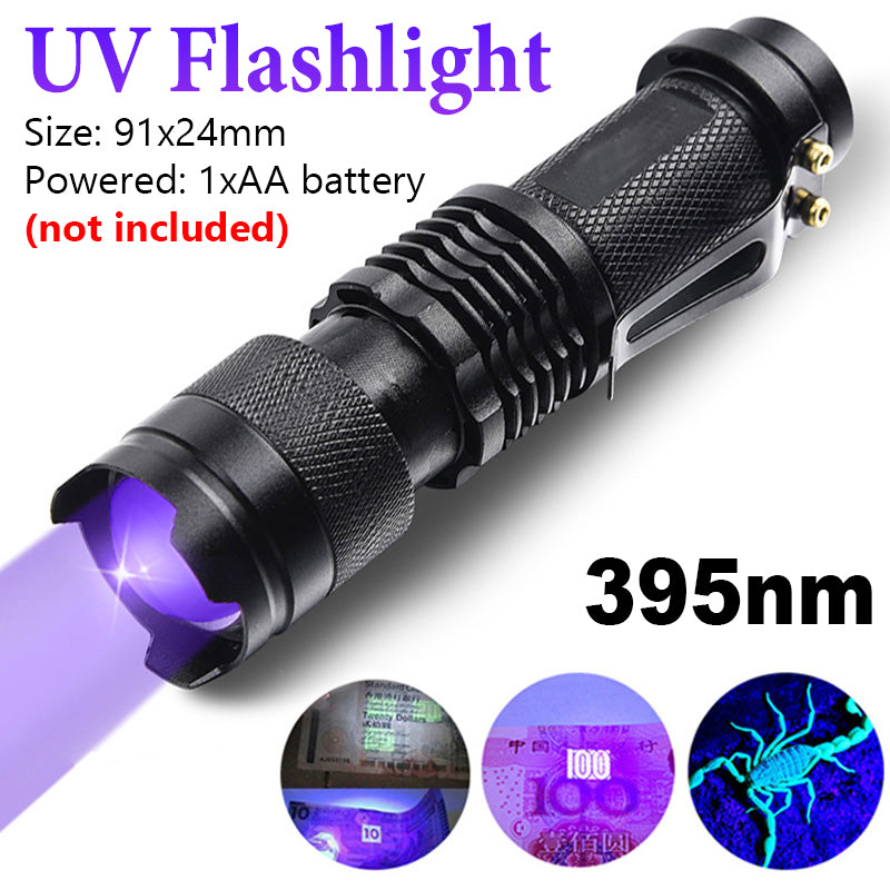 Lanterna uv portátil, lanterna de luz negra de 395nm