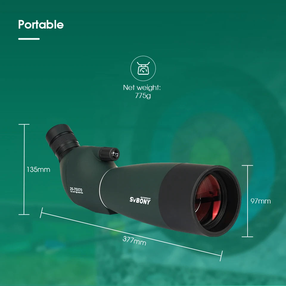 Luneta de espotagem Svbony SV28 com zoom potente de 70mm à prova d'água e tripé