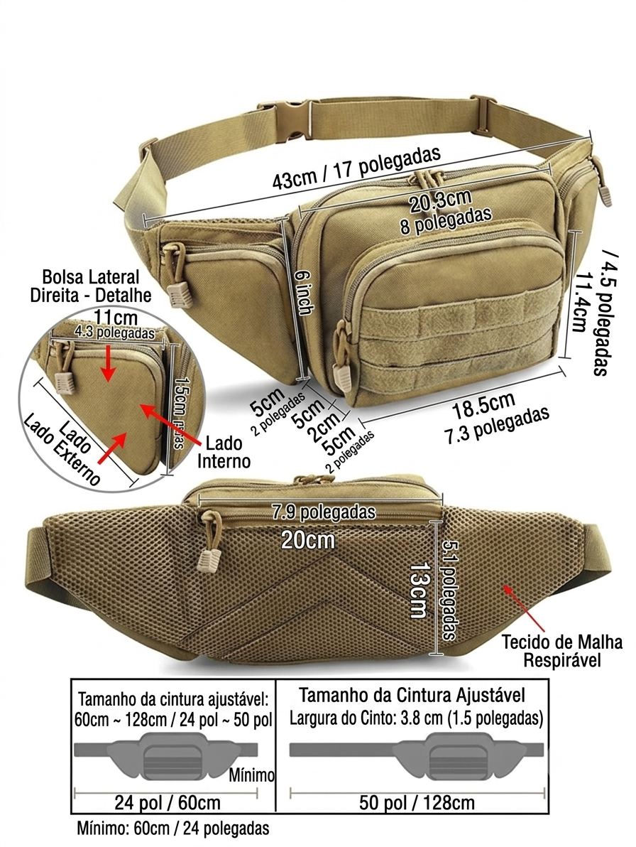 Bolsa de Cintura em Nylon impermeável com Sistema Molle