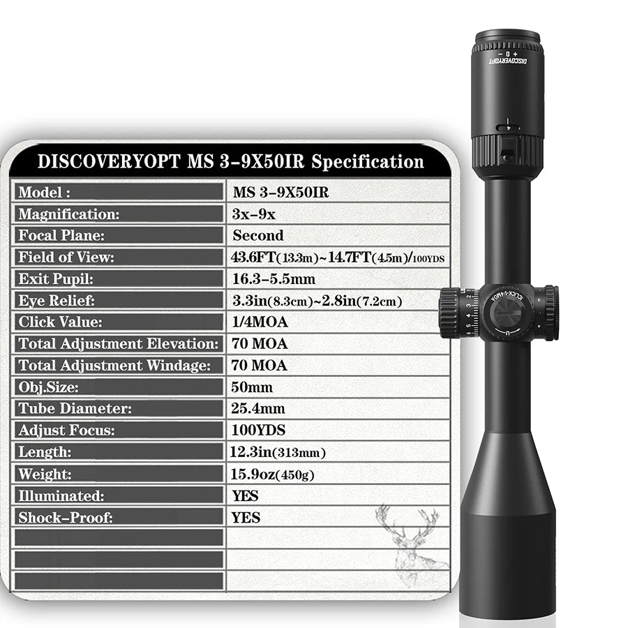 Mira telescópica MS 3-9*50IR com retículo iluminado