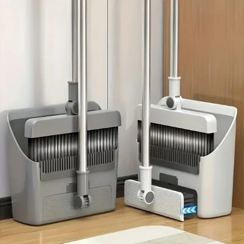 Conjunto de limpeza 3 em 1 com vassoura dobrável, pá e escova de cerdas macias