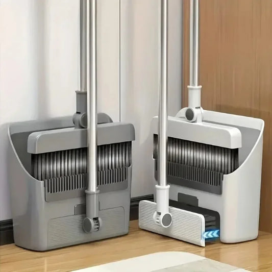 Conjunto de limpeza 3 em 1 com vassoura dobrável, pá e escova de cerdas macias