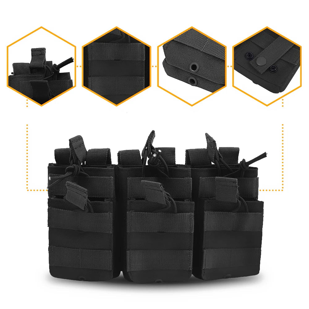 Porta Carregador Triplo Tático com Molle e Camada Dupla. Compatível com M4, M14, M16, AK e AR