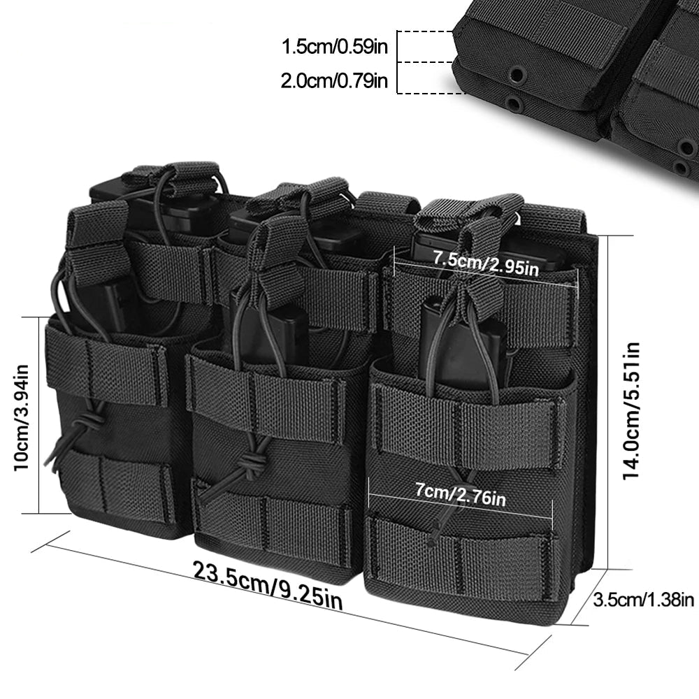 Porta Carregador Triplo Tático com Molle e Camada Dupla. Compatível com M4, M14, M16, AK e AR