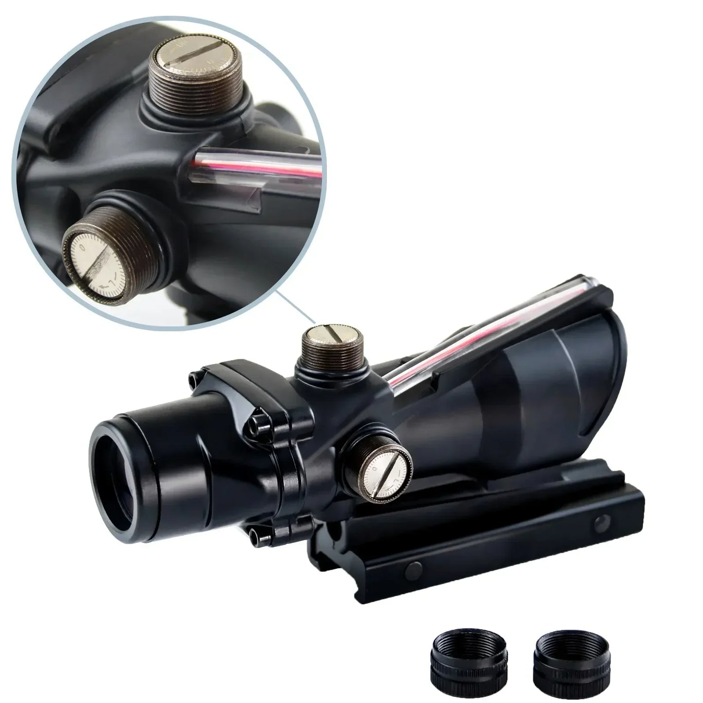 Mira teslescópica 4x32 com fibra óptica vermelha