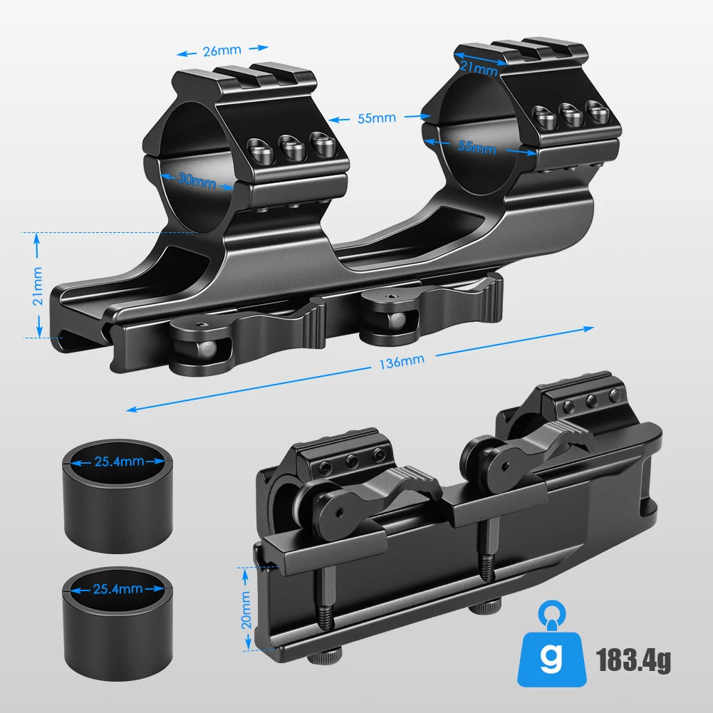 Mount para mira com liberação rápida de 25,4 mm / 30 mm com trilho Picatinny