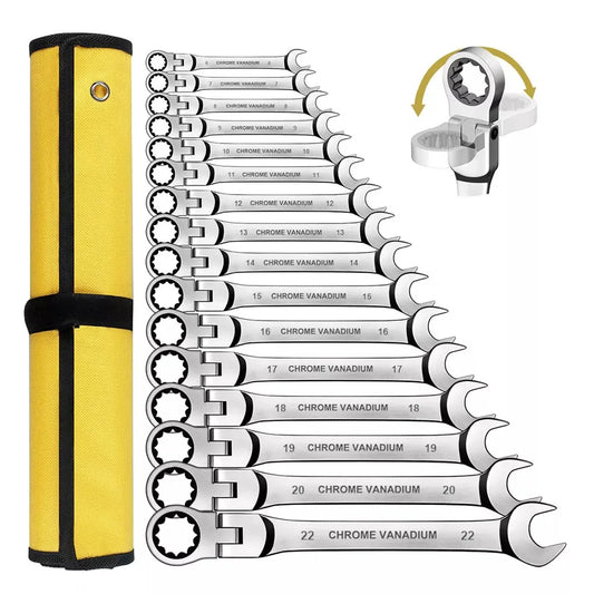 Conjunto de chave de catraca de cabeça flexível combinada em Cromo Vanadium