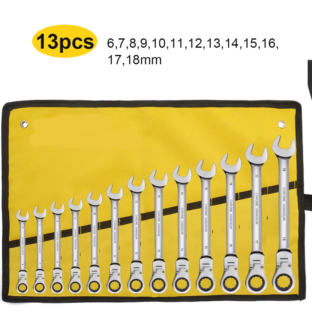 Conjunto de chave de catraca de cabeça flexível combinada em Cromo Vanadium