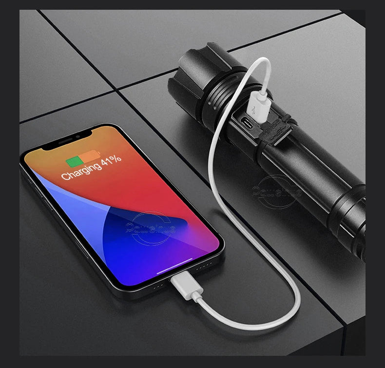 Lanterna tática de LED usb recarregável