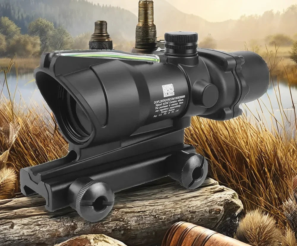 Mira teslescópica 4x32 com fibra óptica vermelha