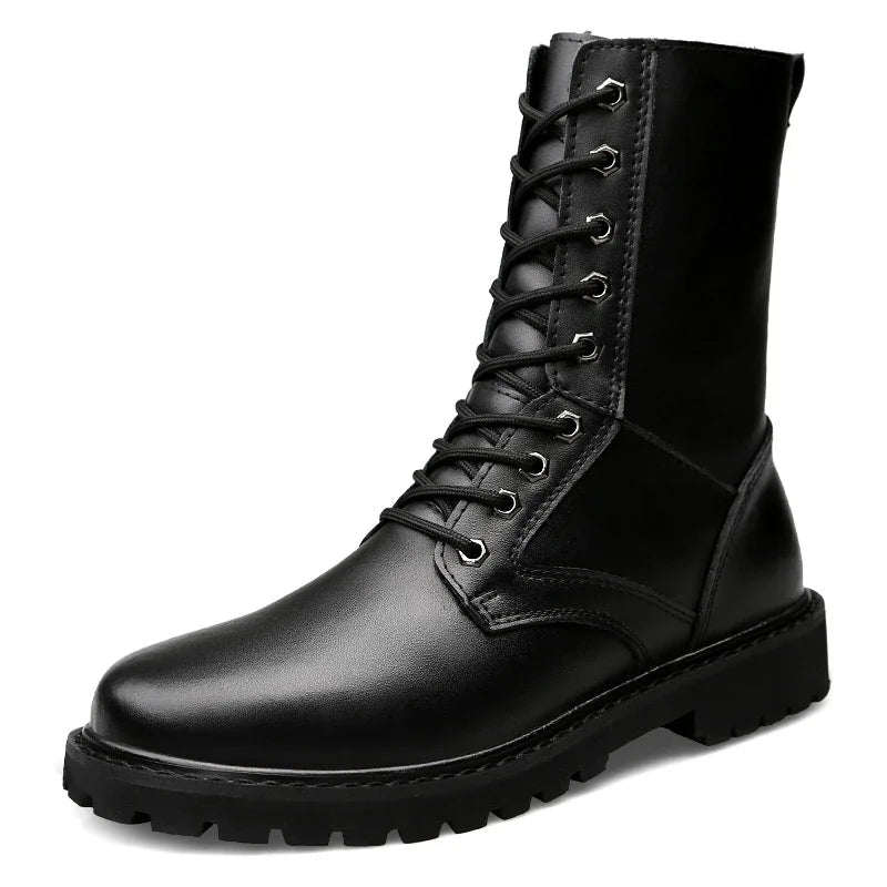 Botas tipo coturno masculinas em couro genuíno impermeáveis