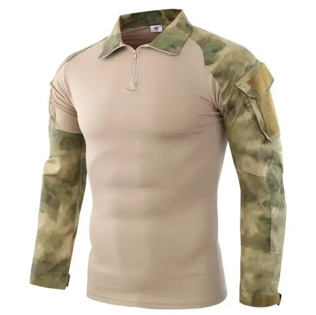 Camiseta camuflada tática masculina manga longa caça escalada camisa de algodão roupas esportivas