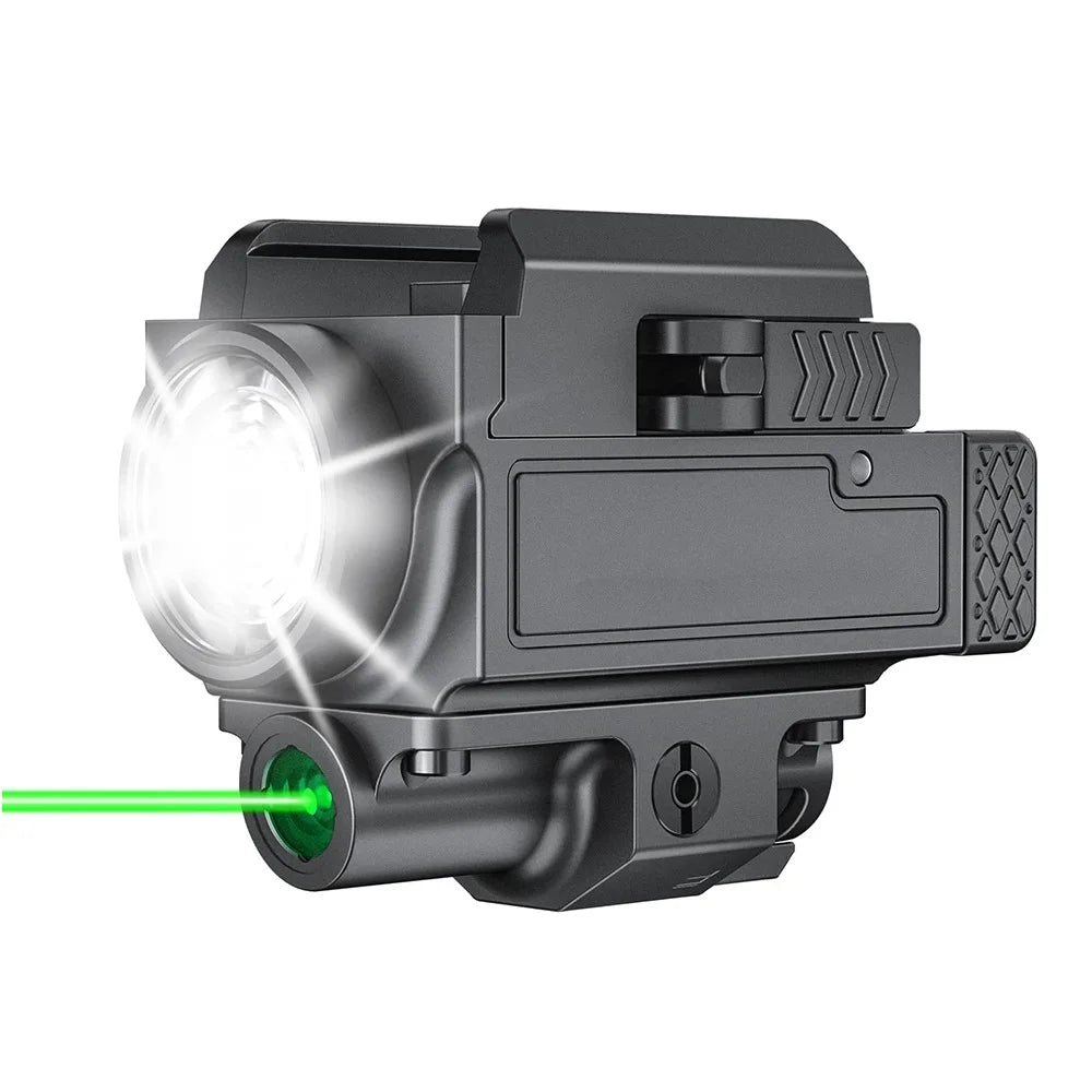 Lanterna de 800 lumens com laser ou vermelho com bateria recarregável USB com trilho Picatinny