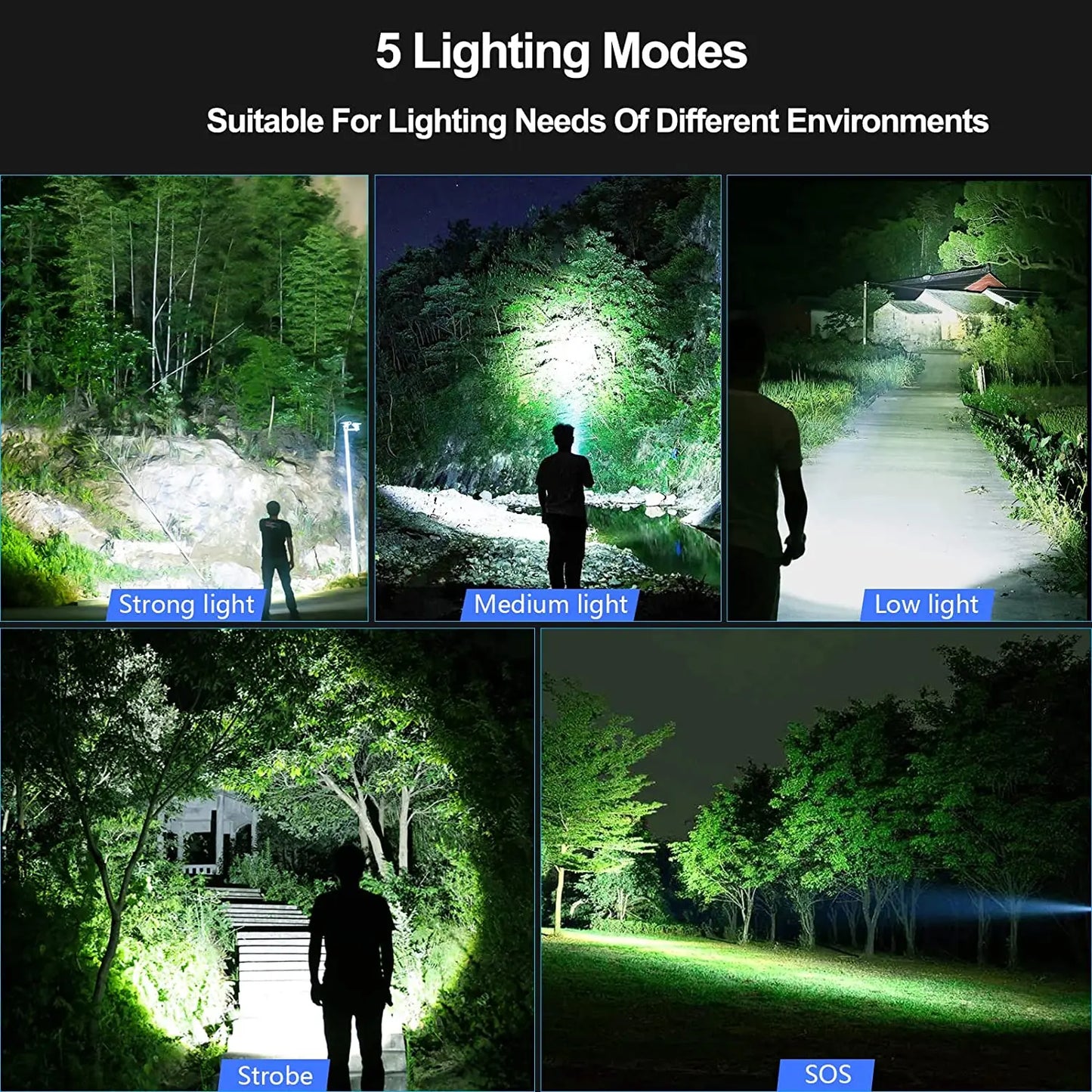 Lanterna super brilhante recarregável de alta potência, corpo em alumínio, led, zoom, usb, mão, luz tática