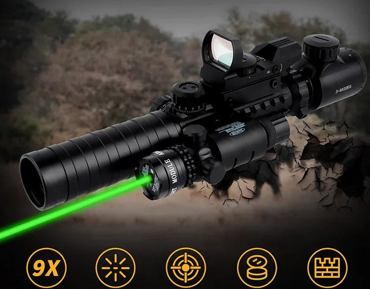 Mira telescópica 3-9x32 combo 4 em 1 escopo com telêmetro e red dot vermelho ou verde