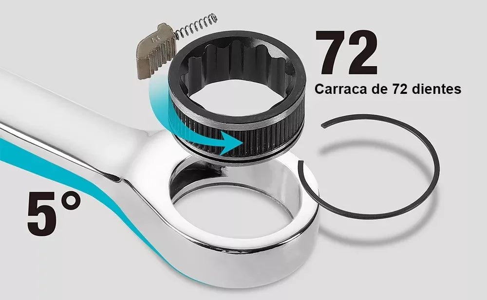 Conjunto de chave de catraca de cabeça flexível combinada em Cromo Vanadium
