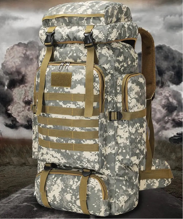 Mochila Oxford de Grande Capacidade 80L Camuflada para Camping Viagens e Montanhismo