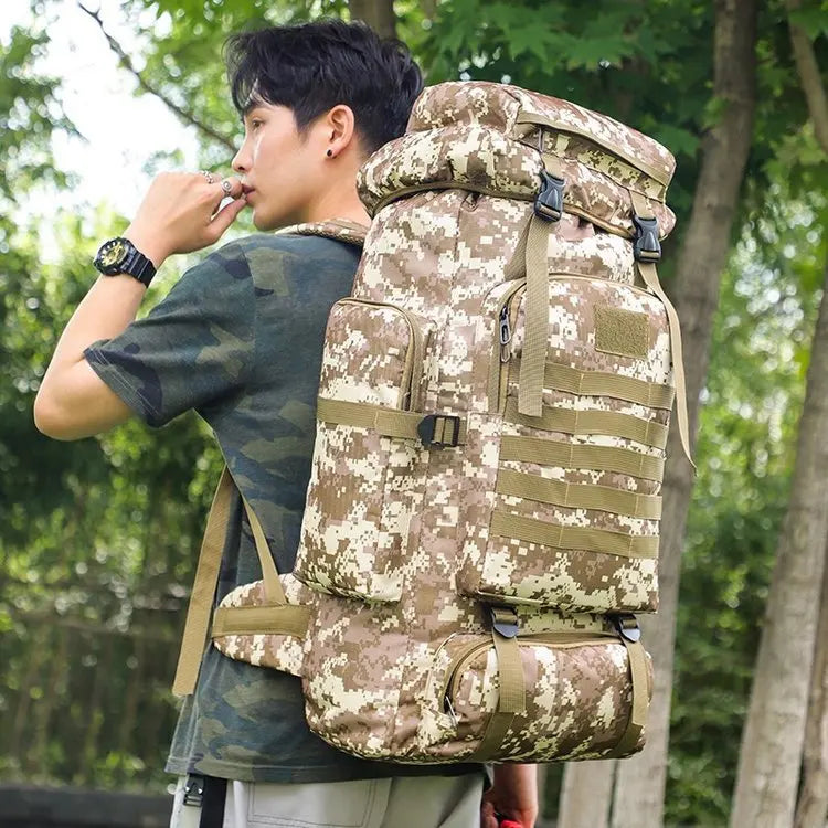 Mochila Oxford de Grande Capacidade 80L Camuflada para Camping Viagens e Montanhismo