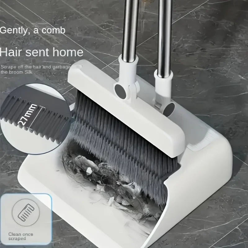 Conjunto de limpeza 3 em 1 com vassoura dobrável, pá e escova de cerdas macias