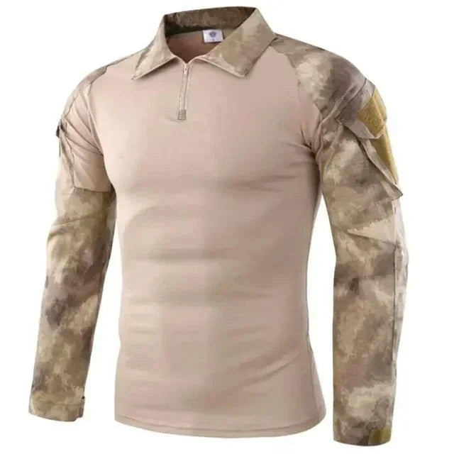 Camiseta camuflada tática masculina manga longa caça escalada camisa de algodão roupas esportivas