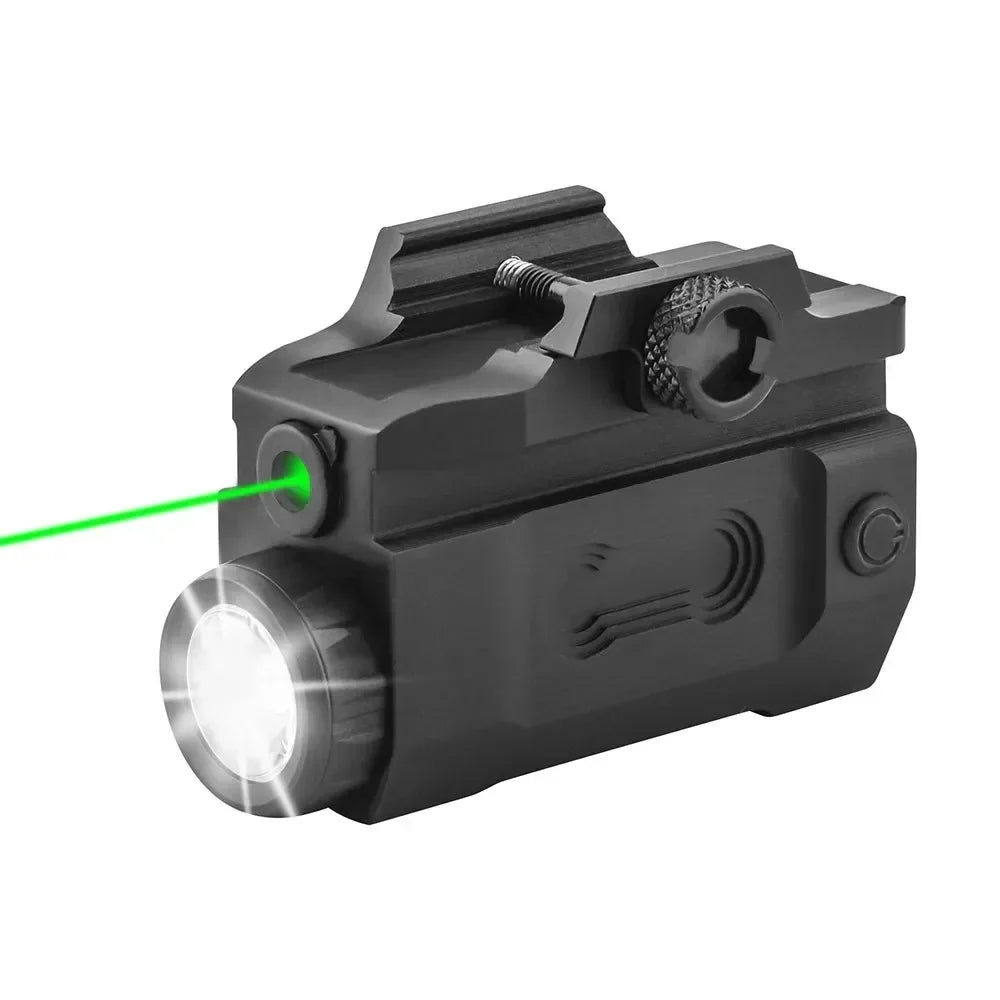 Lanterna tática com laser recarregável verde / vermelho com trilho picatinny