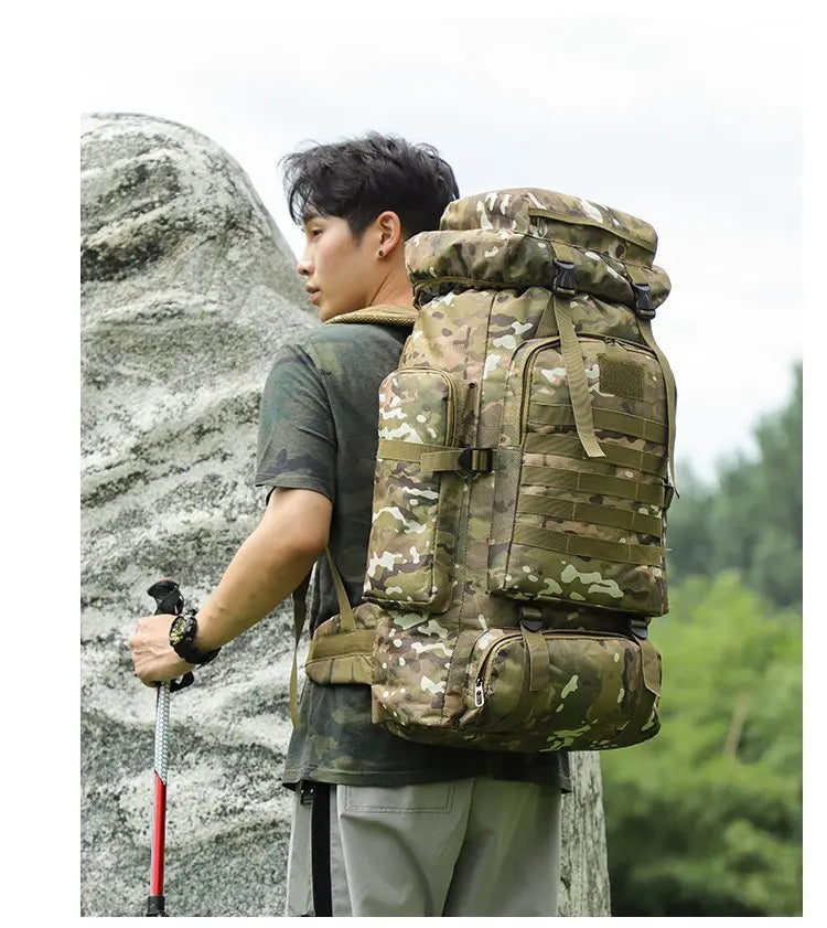 Mochila Oxford de Grande Capacidade 80L Camuflada para Camping Viagens e Montanhismo