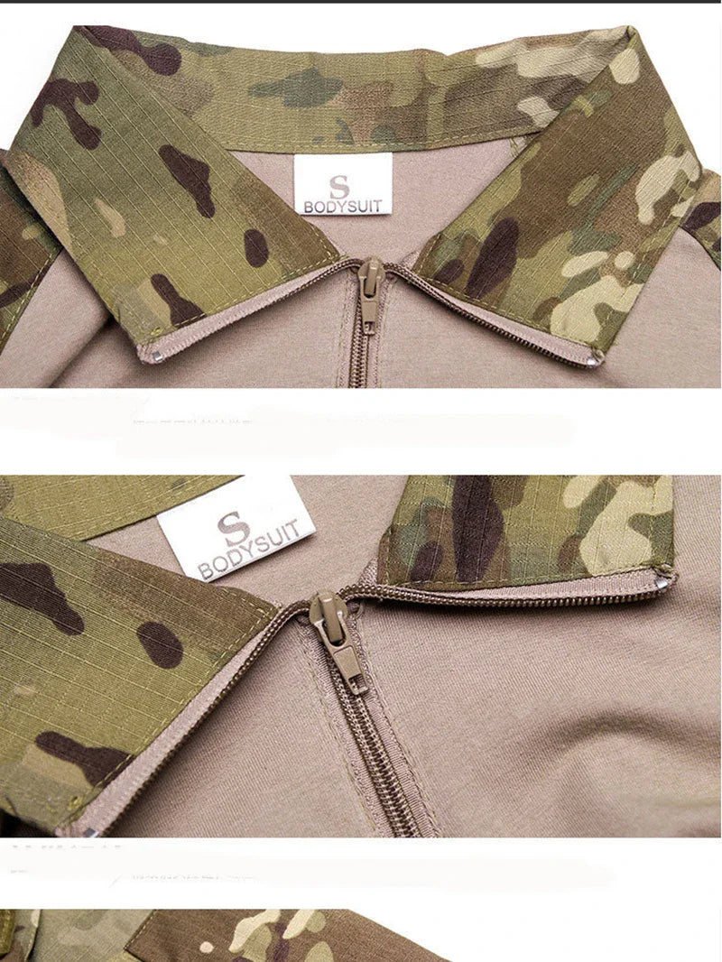 Camiseta camuflada tática masculina manga longa caça escalada camisa de algodão roupas esportivas