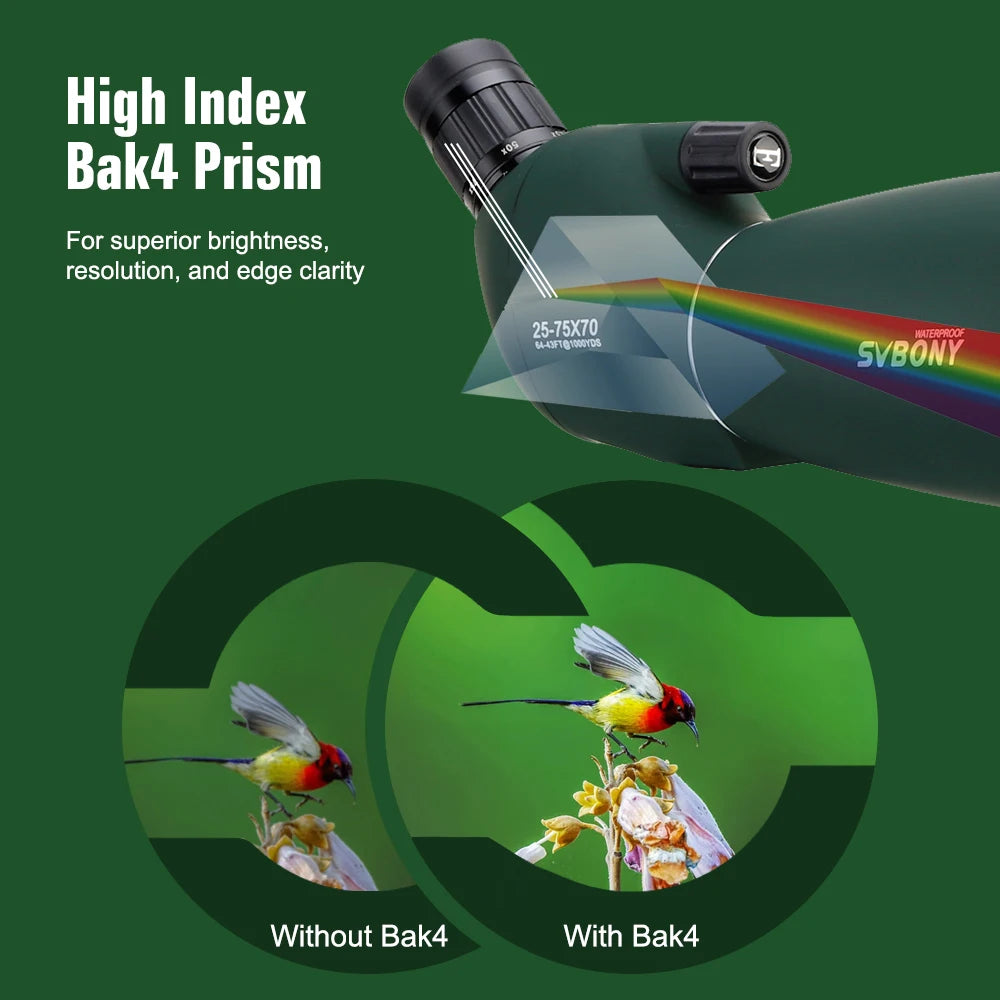 Luneta de espotagem Svbony SV28 com zoom potente de 70mm à prova d'água e tripé
