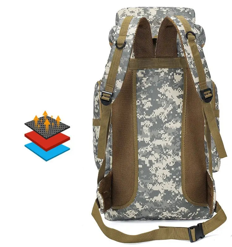 Mochila Oxford de Grande Capacidade 80L Camuflada para Camping Viagens e Montanhismo