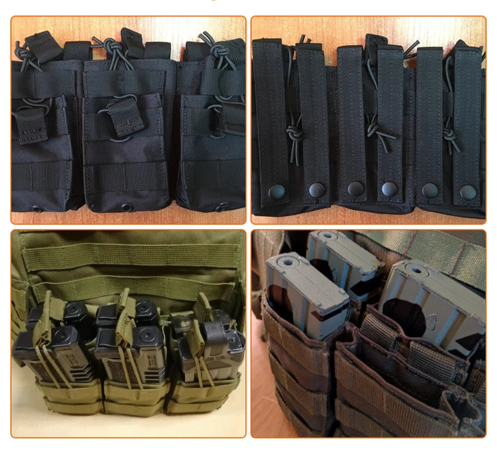 Porta Carregador Triplo Tático com Molle e Camada Dupla. Compatível com M4, M14, M16, AK e AR