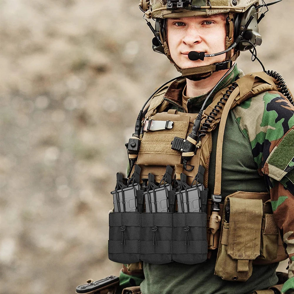 Porta Carregador Triplo Tático com Molle e Camada Dupla. Compatível com M4, M14, M16, AK e AR