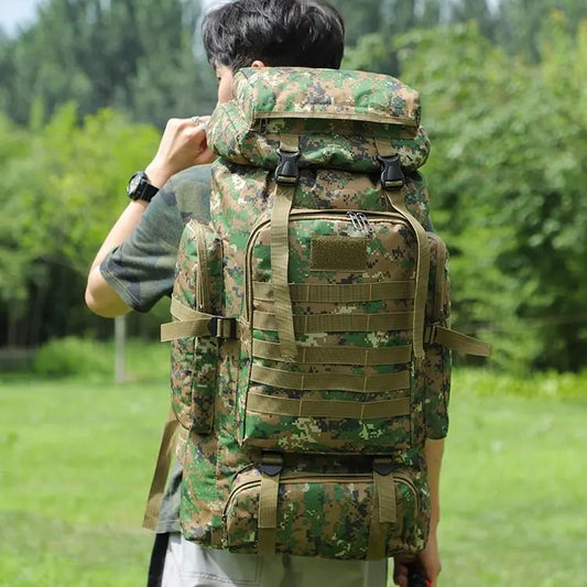 Mochila Oxford de Grande Capacidade 80L Camuflada para Camping Viagens e Montanhismo
